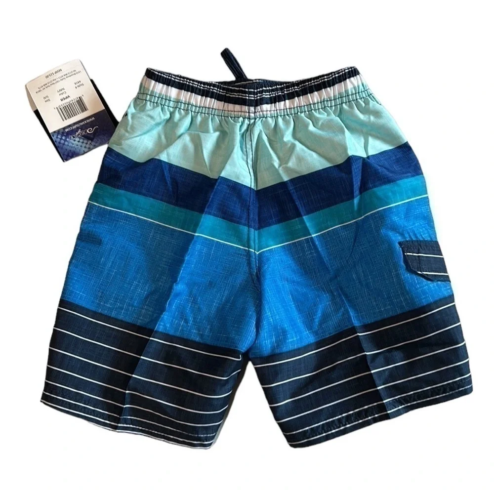 Kanu Viper Boys Navy Striped Swimsuit With Built-in Underwear